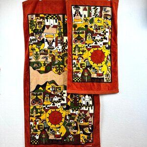 Vintage Hilasal 2pc Folk Towels Fernando LA Palma Design El Salvador 1970s Art